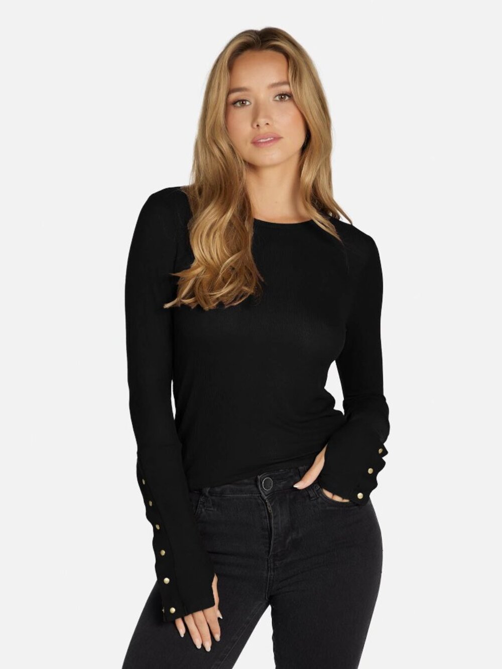 Michael Lauren Sorento Snap Cuff Top Black Ribbed M
